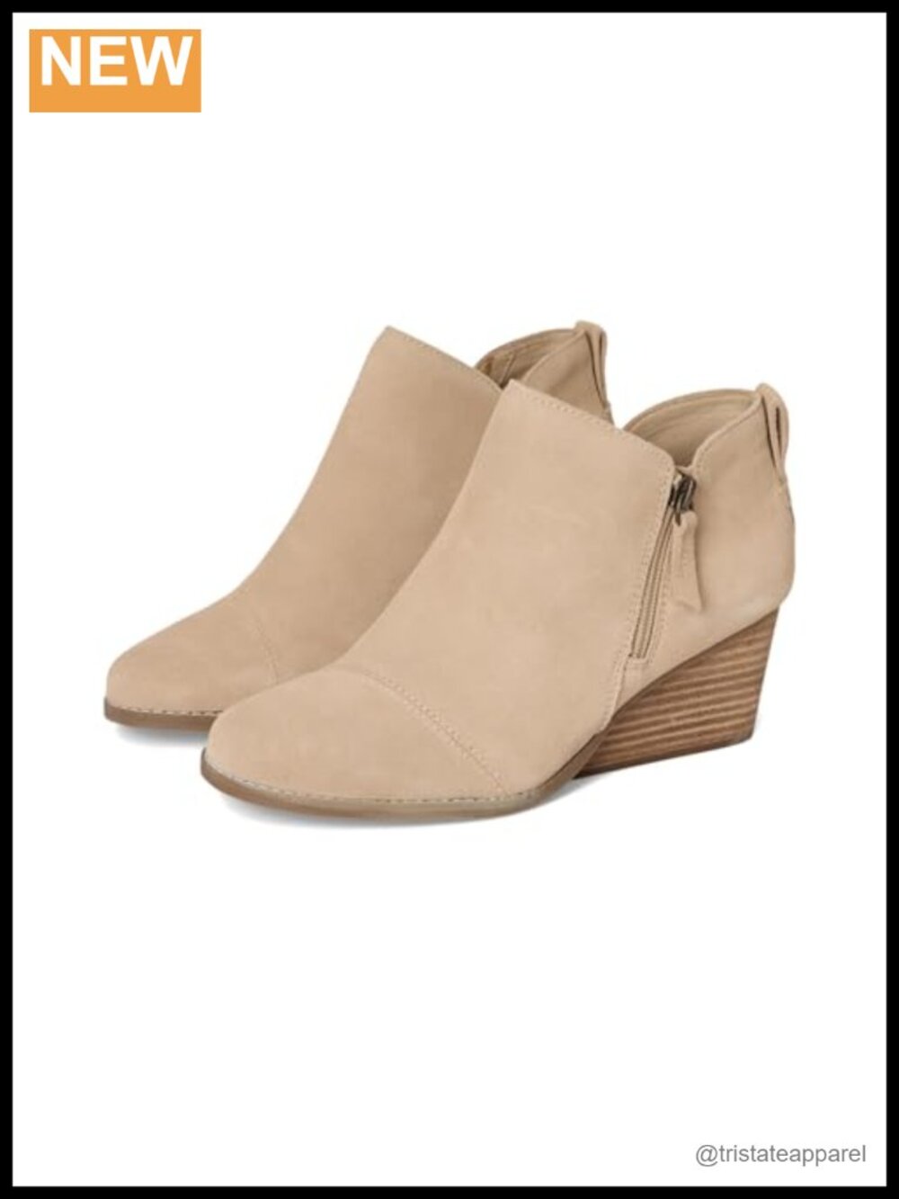 TOMS Goldie Wedge Bootie Ankle Boots Women's Size 7 Oatmeal Suede Leather